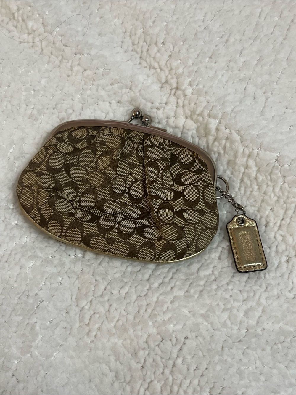 Coach Brown Signature Canvas Kiss-Lock Card & Coin Pouch